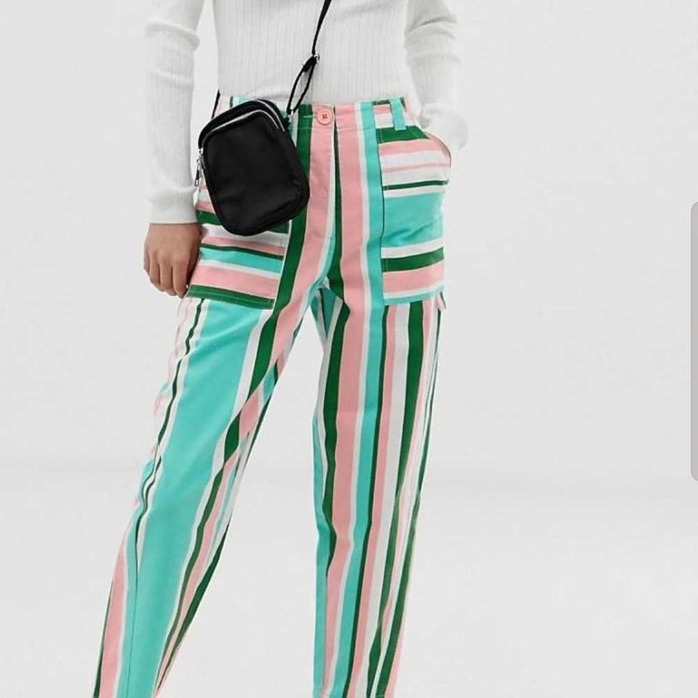 ASOS Cotton Retro Stripe High Rise Tapered Leg Crop Pant
